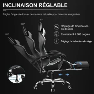 Chaise gaming massante avec repose-pieds – 8 coloris – vue 3