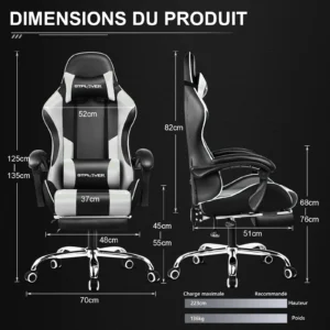 Chaise gaming massante avec repose-pieds – 8 coloris – vue 6