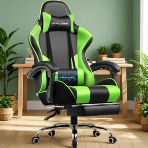 Chaise gaming massante avec repose-pieds – 8 coloris – Vert