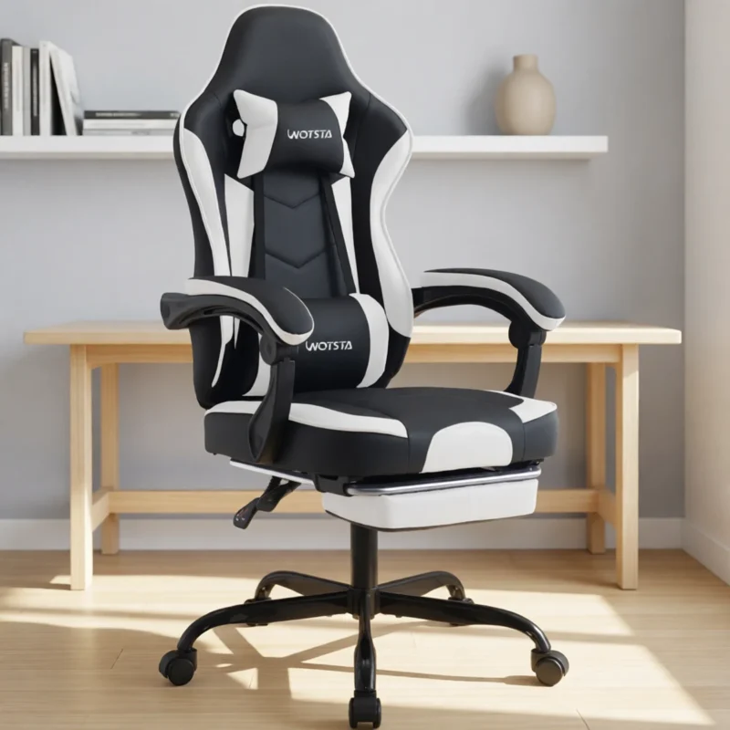 Chaise gaming ergonomique avec repose-pieds – 6 coloris – Noir et blanc Chaise gaming ergonomique avec repose-pieds – 6 coloris – Noir et blanc
