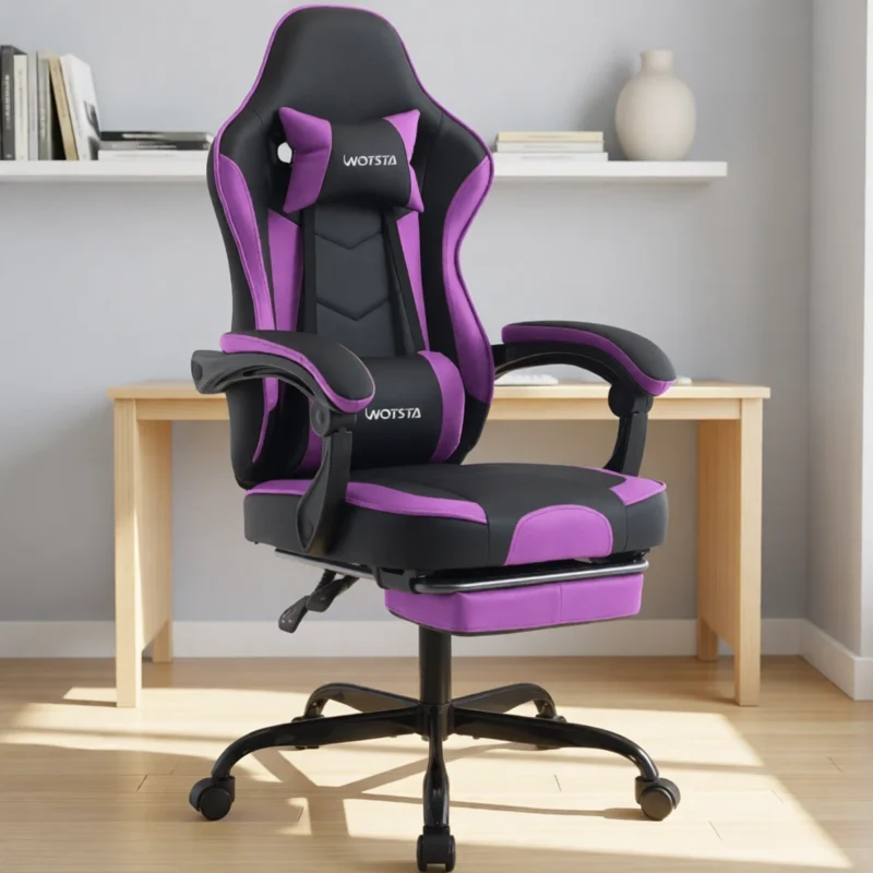 Chaise gaming ergonomique avec repose-pieds – 6 coloris – Noir et violet Chaise gaming ergonomique avec repose-pieds – 6 coloris – Noir et violet