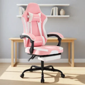 Chaise gaming ergonomique avec repose-pieds – 6 coloris – Rose et blanc Chaise gaming ergonomique avec repose-pieds – 6 coloris – Rose et blanc
