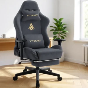 Chaise gaming en suédine avec repose-pieds – 6 coloris – Gris