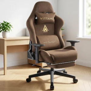 Chaise gaming en suédine avec repose-pieds – 6 coloris – Marron