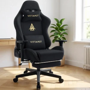 Chaise gaming en suédine avec repose-pieds – 6 coloris – Noir