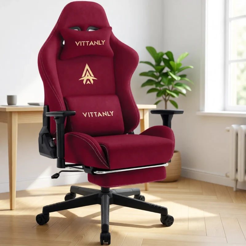 Chaise gaming en suédine avec repose-pieds – 6 coloris – Rouge