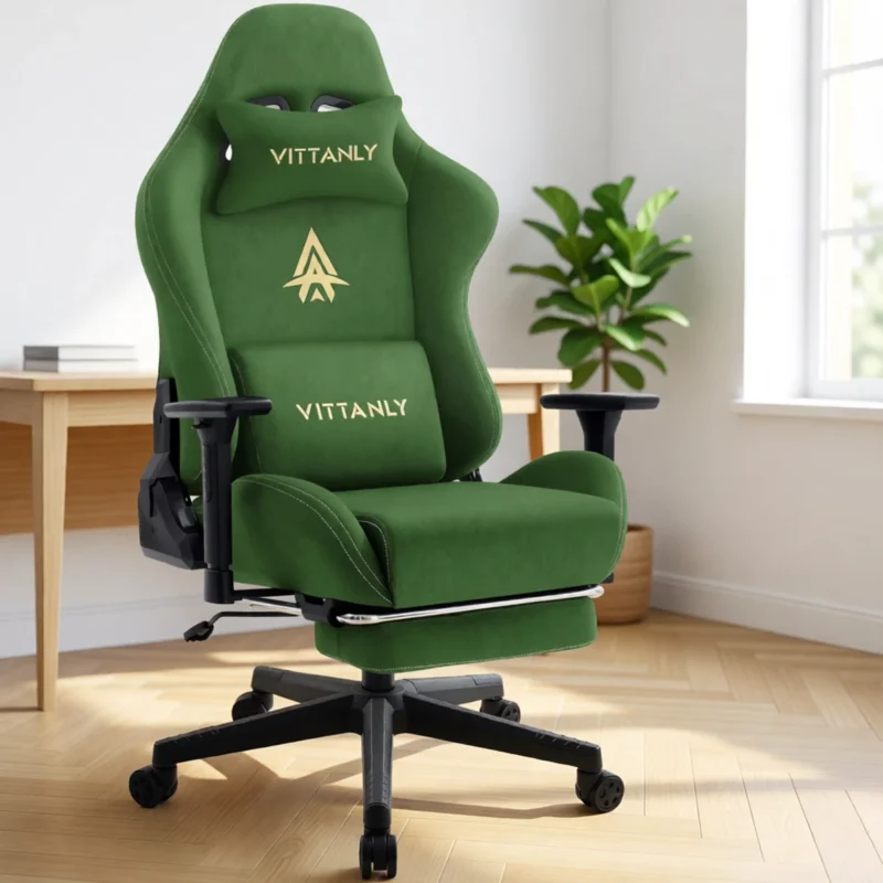 Chaise gaming en suédine avec repose-pieds – 6 coloris – Vert