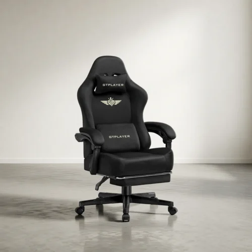 Chaise gaming en tissu, dossier inclinable 160° et repose-pieds Chaise gaming en tissu, dossier inclinable 160° et repose-pieds