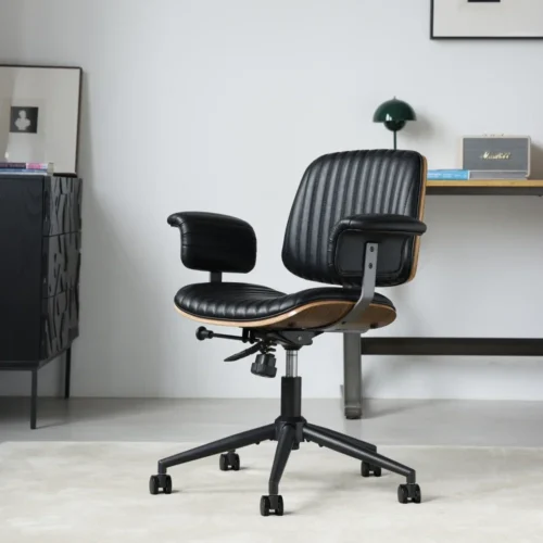 Chaise de bureau mid-century en simili cuir surpiqué