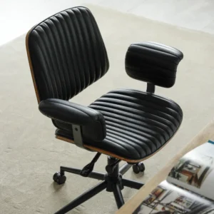 Chaise de bureau mid-century en simili cuir surpiqué – vue 3
