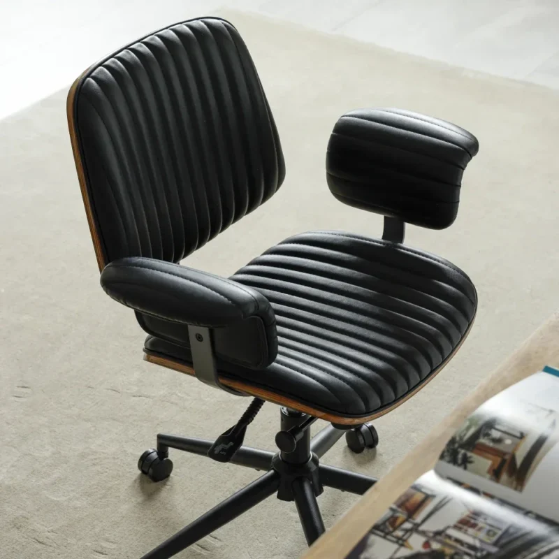 Chaise de bureau mid-century en simili cuir surpiqué – vue 3