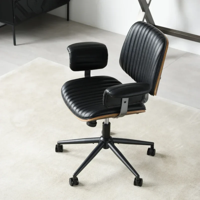 Chaise de bureau mid-century en simili cuir surpiqué – vue 4