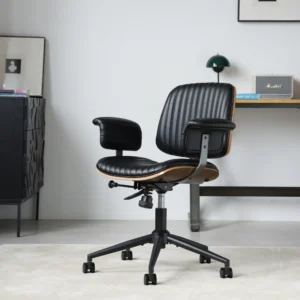 Chaise de bureau mid-century en simili cuir surpiqué – Noir