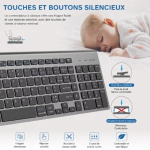 Clavier sans fil AZERTY Bluetooth + 2,4 GHz, 3 appareils – vue 3 Clavier sans fil AZERTY Bluetooth + 2,4 GHz, 3 appareils – vue 3