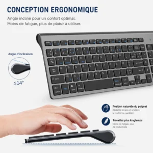 Clavier sans fil AZERTY Bluetooth + 2,4 GHz, 3 appareils – vue 4 Clavier sans fil AZERTY Bluetooth + 2,4 GHz, 3 appareils – vue 4