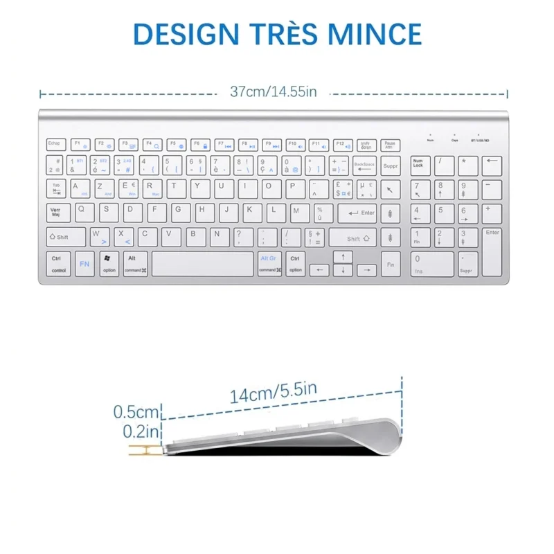 Clavier sans fil AZERTY Bluetooth + 2,4 GHz, 3 appareils – vue 6 Clavier sans fil AZERTY Bluetooth + 2,4 GHz, 3 appareils – vue 6