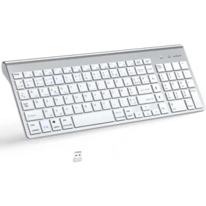 Clavier sans fil AZERTY Bluetooth + 2,4 GHz, 3 appareils – Argent Clavier sans fil AZERTY Bluetooth + 2,4 GHz, 3 appareils – Argent