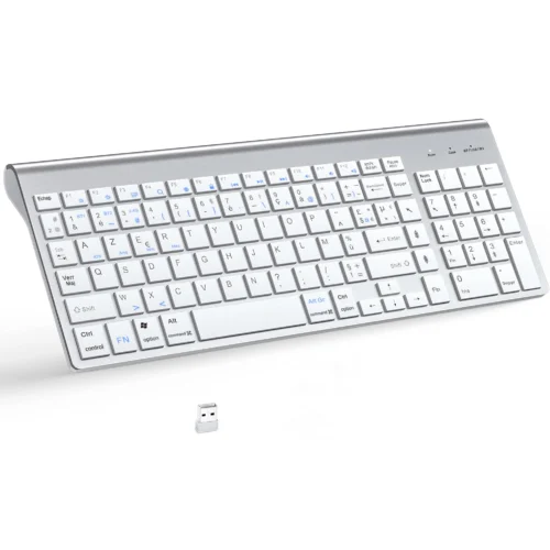 Clavier sans fil AZERTY Bluetooth + 2,4 GHz, 3 appareils – Argent