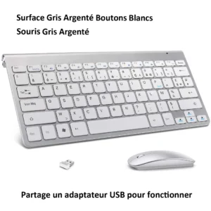 Clavier sans fil AZERTY ultra-fin, silencieux – Argent Clavier sans fil AZERTY ultra-fin, silencieux – Argent