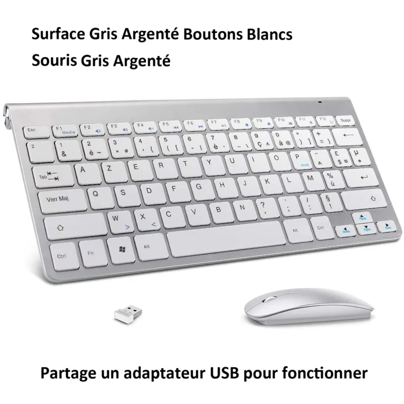Clavier sans fil AZERTY ultra-fin, silencieux – Argent Clavier sans fil AZERTY ultra-fin, silencieux – Argent