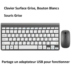 Clavier sans fil AZERTY ultra-fin, silencieux – Gris et blanc Clavier sans fil AZERTY ultra-fin, silencieux – Gris et blanc
