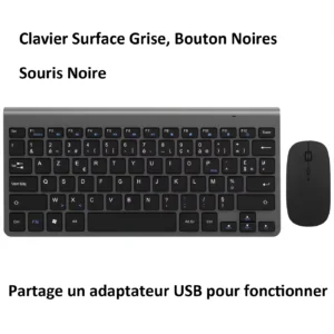 Clavier sans fil AZERTY ultra-fin, silencieux – Noir et gris Clavier sans fil AZERTY ultra-fin, silencieux – Noir et gris