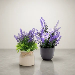 Duo de mini plantes artificielles lavande et marguerites Duo de mini plantes artificielles lavande et marguerites