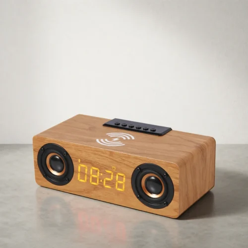 Enceinte en bois avec réveil et chargeur sans fil Enceinte en bois avec réveil et chargeur sans fil