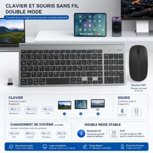 Ensemble clavier AZERTY et souris sans fil, ultra-fin Ensemble clavier AZERTY et souris sans fil, ultra-fin