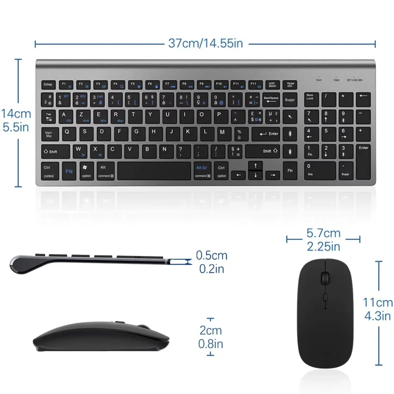 Ensemble clavier AZERTY et souris sans fil, ultra-fin – vue 2 Ensemble clavier AZERTY et souris sans fil, ultra-fin – vue 2