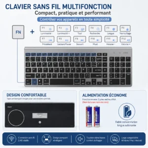 Ensemble clavier AZERTY et souris sans fil, ultra-fin – vue 3 Ensemble clavier AZERTY et souris sans fil, ultra-fin – vue 3