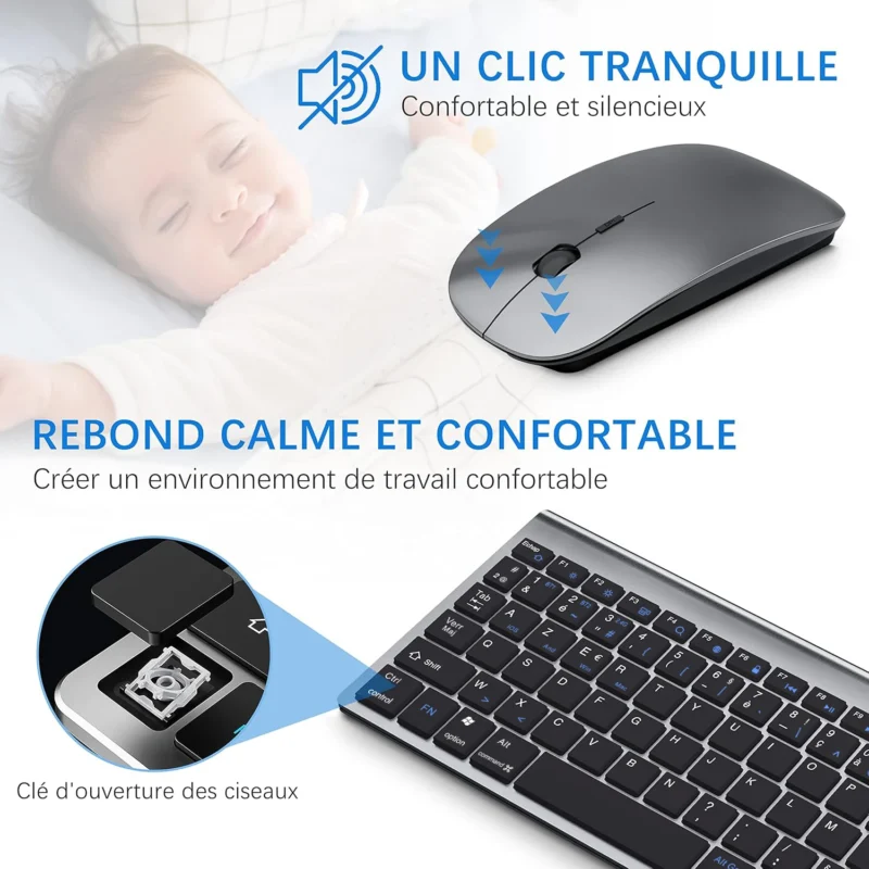 Ensemble clavier AZERTY et souris sans fil, ultra-fin – vue 4 Ensemble clavier AZERTY et souris sans fil, ultra-fin – vue 4