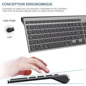 Ensemble clavier AZERTY et souris sans fil, ultra-fin – vue 5 Ensemble clavier AZERTY et souris sans fil, ultra-fin – vue 5