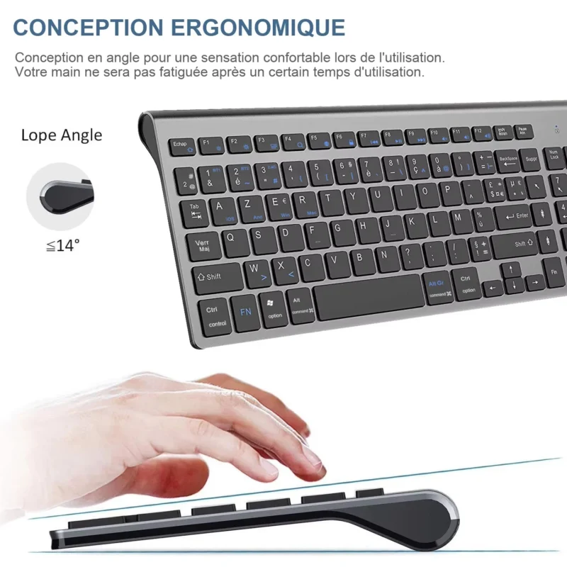 Ensemble clavier AZERTY et souris sans fil, ultra-fin – vue 5 Ensemble clavier AZERTY et souris sans fil, ultra-fin – vue 5
