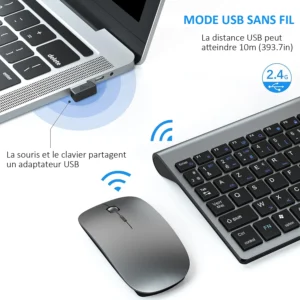 Ensemble clavier AZERTY et souris sans fil, ultra-fin – vue 6 Ensemble clavier AZERTY et souris sans fil, ultra-fin – vue 6