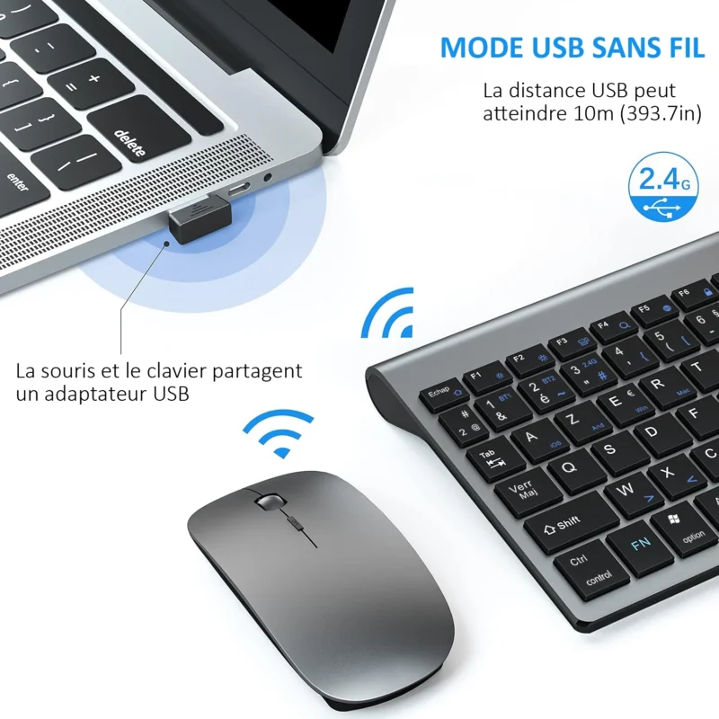 Ensemble clavier AZERTY et souris sans fil, ultra-fin – vue 6 Ensemble clavier AZERTY et souris sans fil, ultra-fin – vue 6