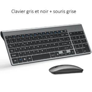 Ensemble clavier AZERTY et souris sans fil, ultra-fin – Noir et gris Ensemble clavier AZERTY et souris sans fil, ultra-fin – Noir et gris