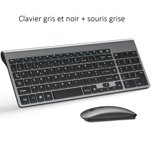 Ensemble clavier AZERTY et souris sans fil, ultra-fin – Noir et gris