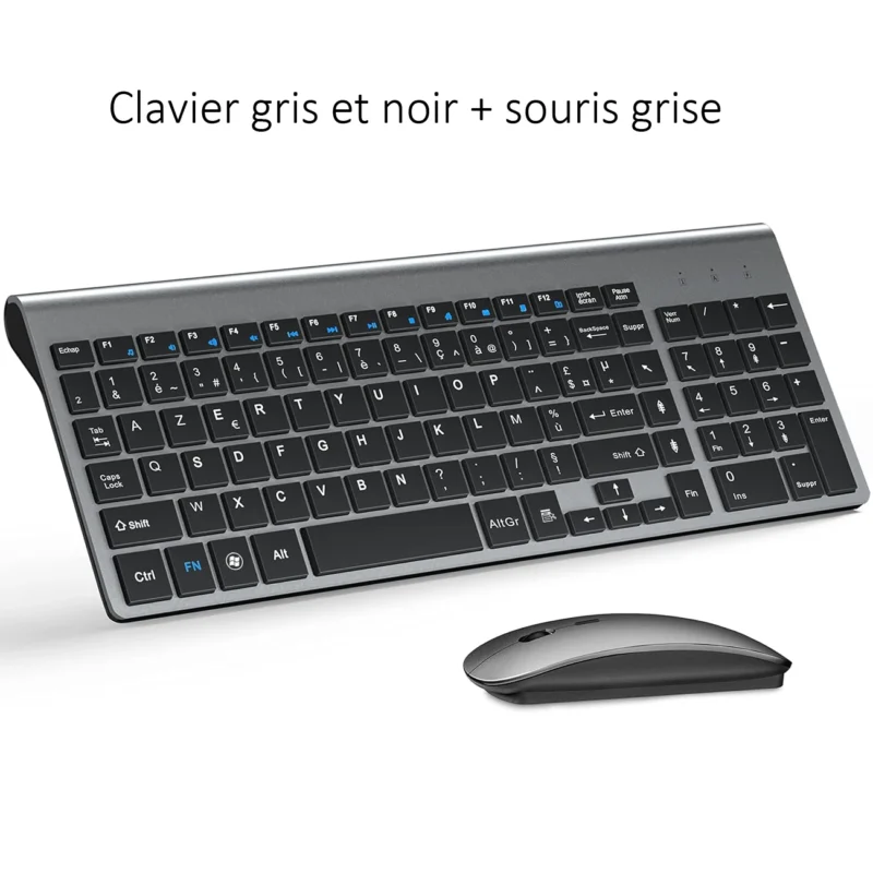 Ensemble clavier AZERTY et souris sans fil, ultra-fin – Noir et gris Ensemble clavier AZERTY et souris sans fil, ultra-fin – Noir et gris