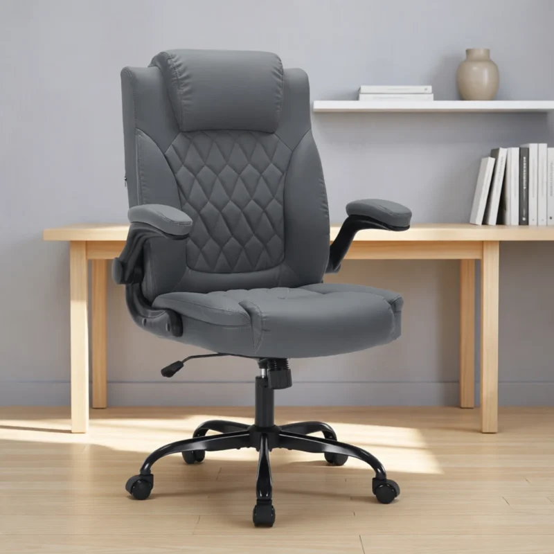 Fauteuil de bureau en simili cuir, support lombaire – Gris Fauteuil de bureau en simili cuir, support lombaire – Gris
