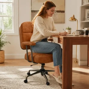 Fauteuil de bureau capitonné en suédine cognac Fauteuil de bureau capitonné en suédine cognac