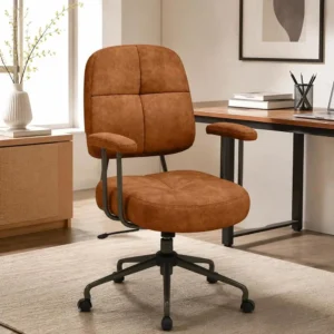 Fauteuil de bureau capitonné en suédine cognac – vue 2 Fauteuil de bureau capitonné en suédine cognac – vue 2