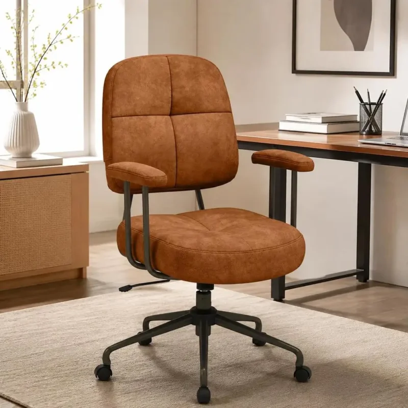 Fauteuil de bureau capitonné en suédine cognac – vue 2 Fauteuil de bureau capitonné en suédine cognac – vue 2
