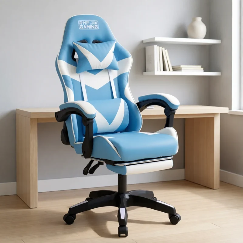 Fauteuil gamer inclinable 135° avec repose-pieds – 7 coloris – Bleu ciel Fauteuil gamer inclinable 135° avec repose-pieds – 7 coloris – Bleu ciel