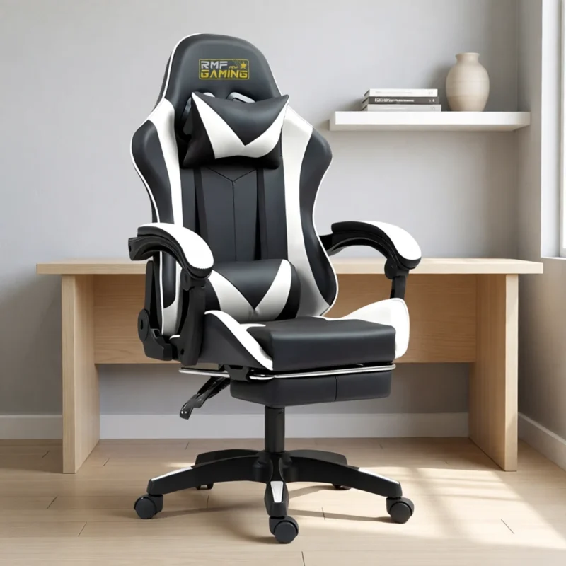 Fauteuil gamer inclinable 135° avec repose-pieds – 7 coloris – Noir et blanc Fauteuil gamer inclinable 135° avec repose-pieds – 7 coloris – Noir et blanc
