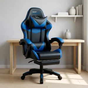 Fauteuil gamer inclinable 135° avec repose-pieds – 7 coloris – Noir et bleu Fauteuil gamer inclinable 135° avec repose-pieds – 7 coloris – Noir et bleu