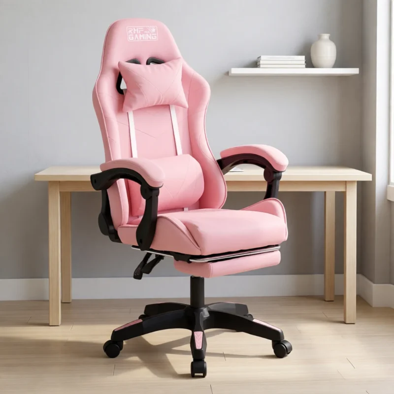 Fauteuil gamer inclinable 135° avec repose-pieds – 7 coloris – Rose Fauteuil gamer inclinable 135° avec repose-pieds – 7 coloris – Rose