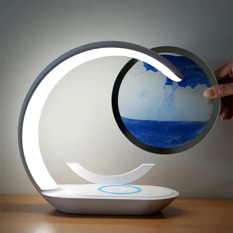 Lampe sablier à sable mouvant avec chargeur à induction – vue 2