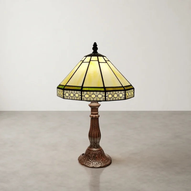 Lampe de table en vitrail géométrique crème et vert