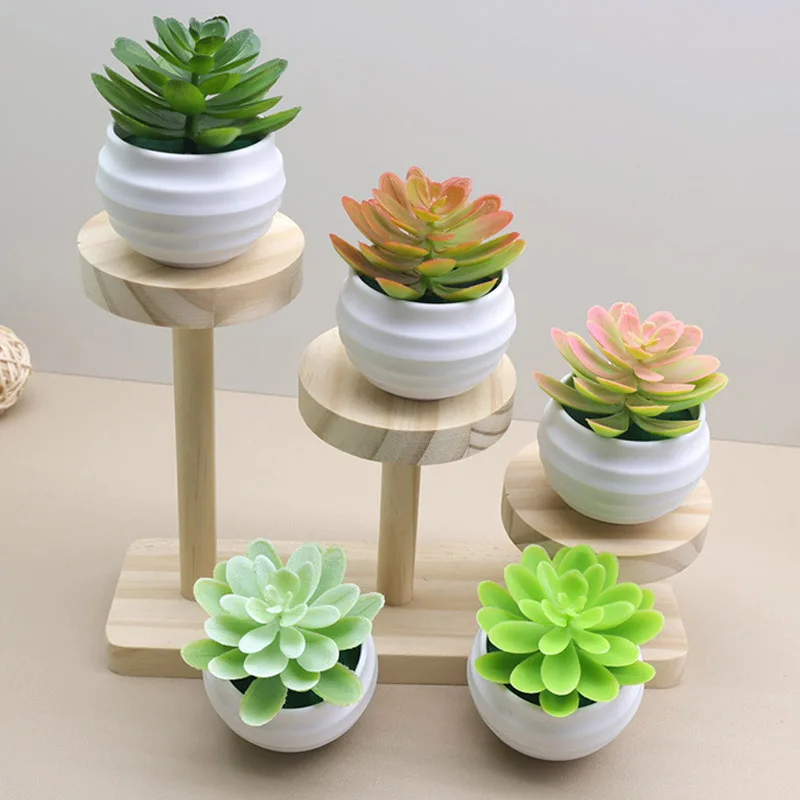 Mini plante grasse artificielle en pot blanc – vue 2 Mini plante grasse artificielle en pot blanc – vue 2